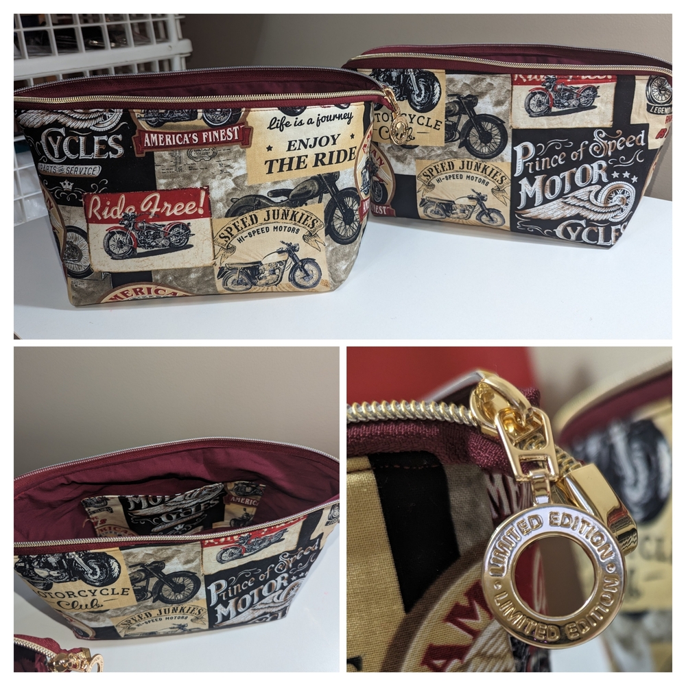 Vintage Motorcycle Print Toiletry Bag